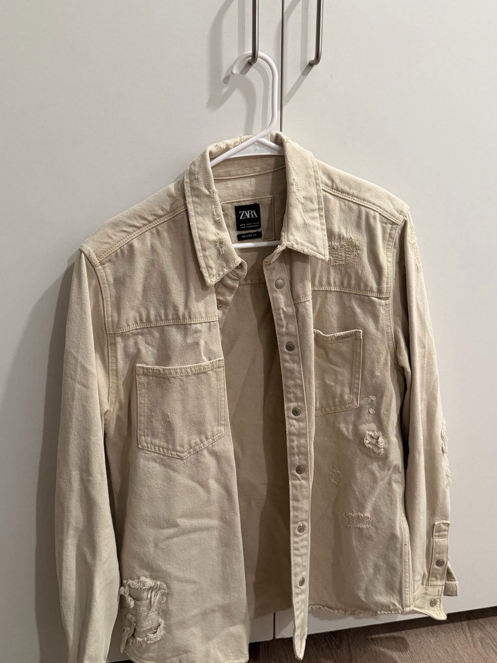 Zara Men’s Cream Distressed Shirt Jacket
